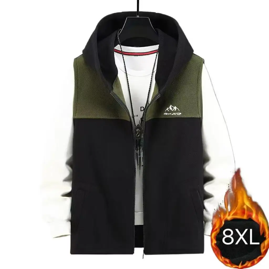 

Large Size Mens Sleeveless Jacket Hooded Warm Lightweight Polar Vest Male Big Plus 12XL 10XL Sport Waistcoat Winter Casual Green