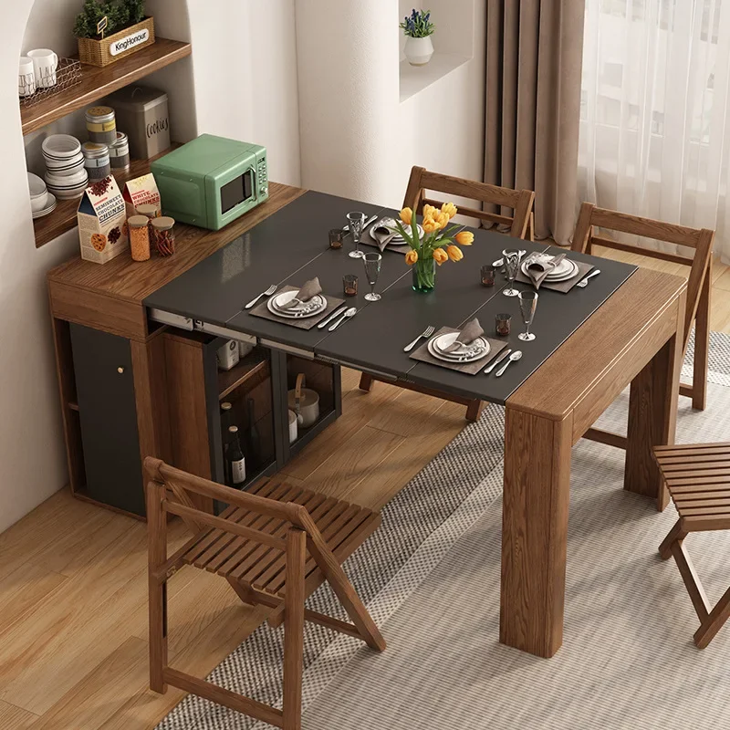 Nordic Retractable Dining Table And Chair Combination Simple Side Cabinet Multi-functional Small Apartment Folding Dining Table