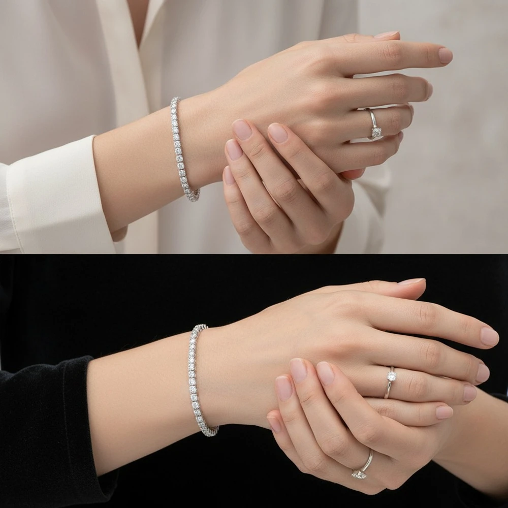Factory Price 3-6.5MM S925 Sterling Silver D Color VVS1 Moissanite Tennis Bracelet  with GRA Bracelets for Women Man view 5