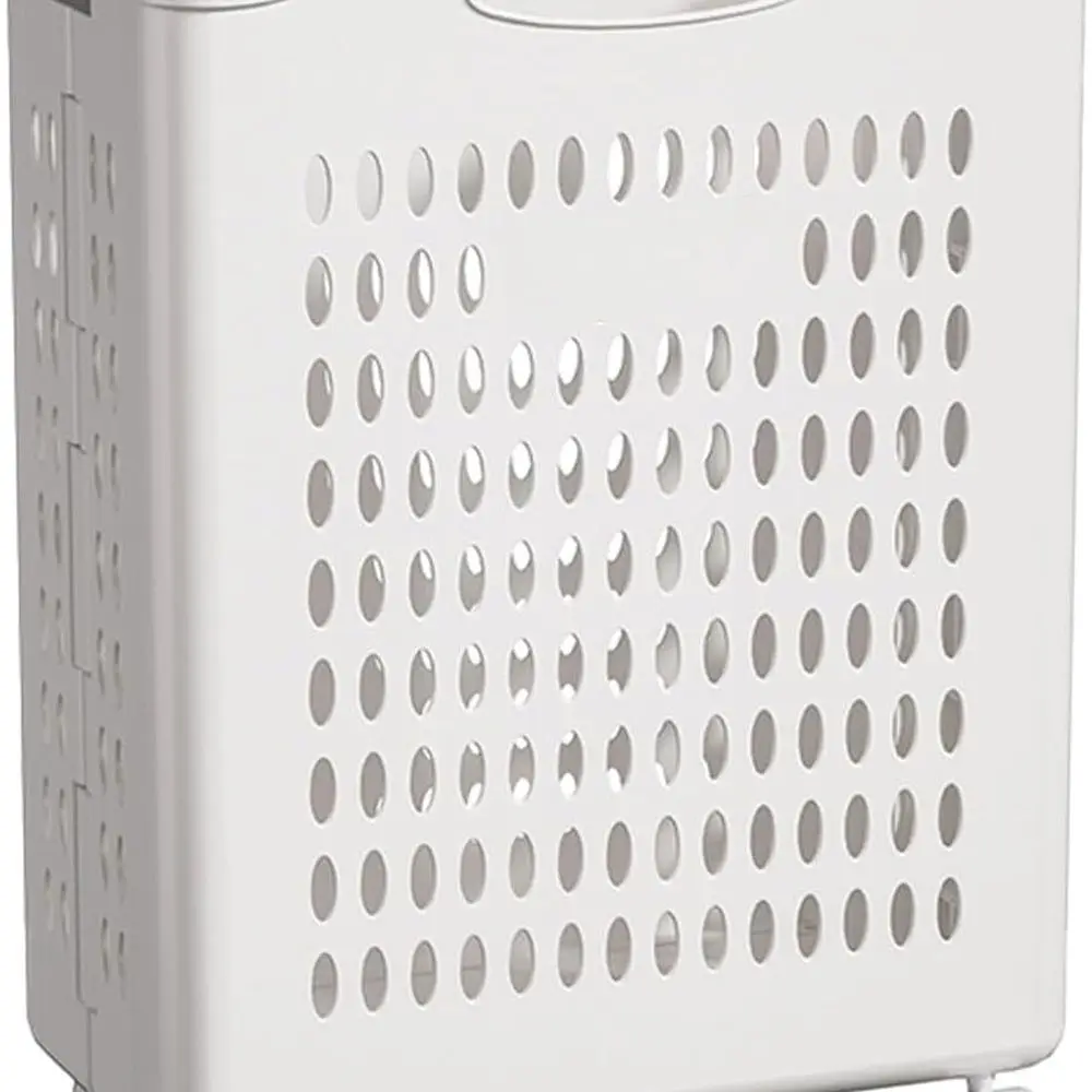 

White Plastic Laundry Hamper with Wheels, Large Capacity, Ideal for Small Spaces, Bedroom & Bathroom