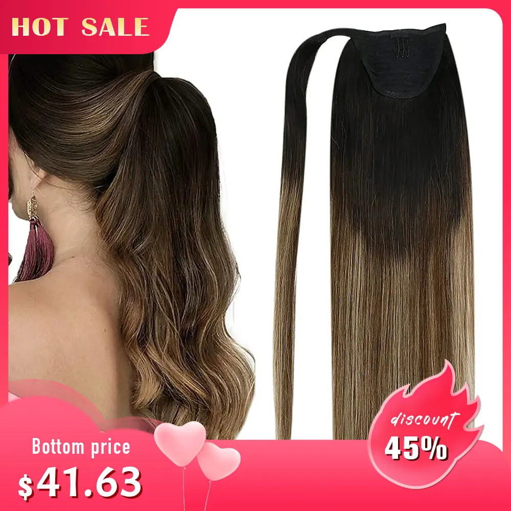 VeSunny Ponytail Human Hair Straight 80g Clip in Hair Extensions Human 14-22\