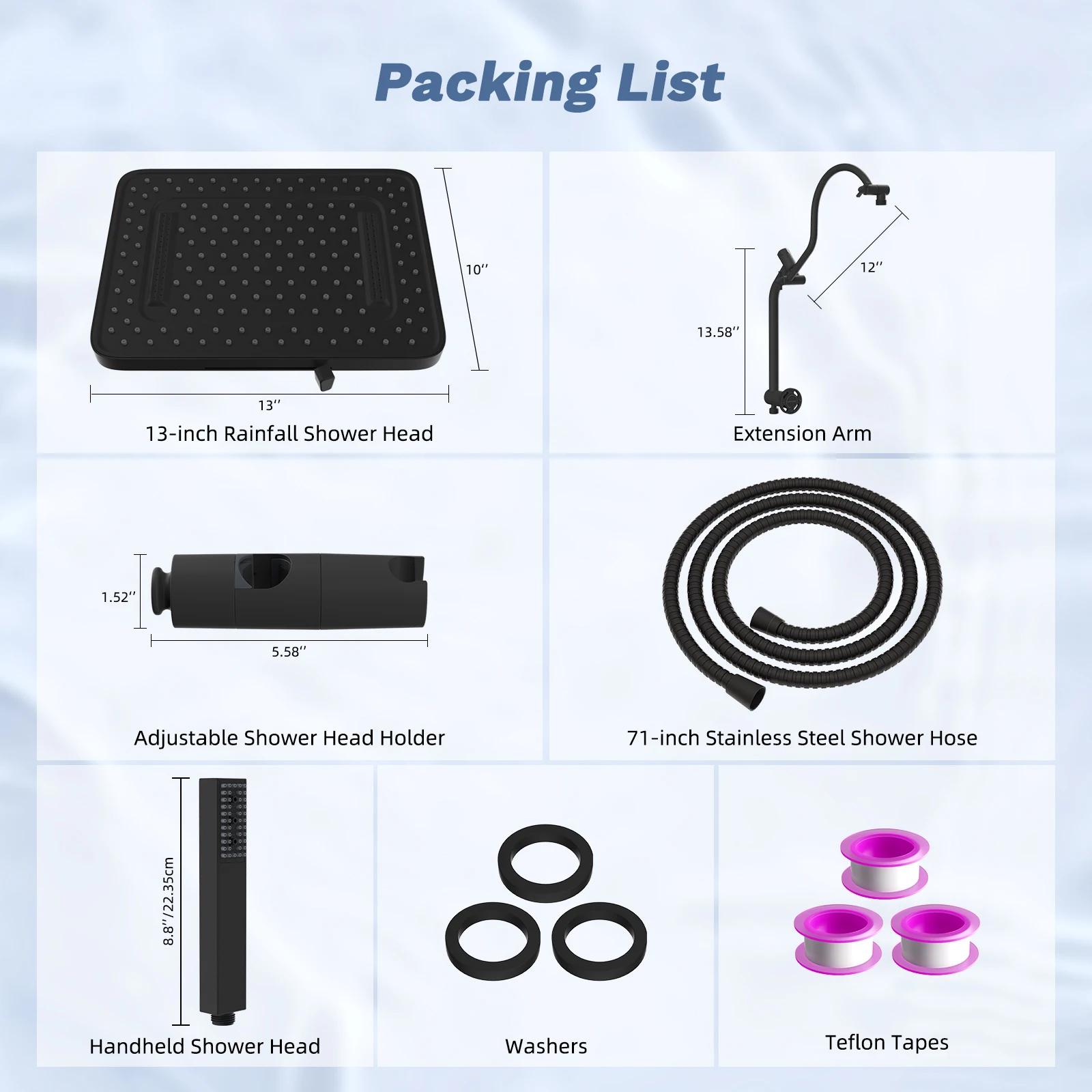 مجموعة رأس دش مطورة مقاس 13 بوصة، رأس دش مطري عالي الضغط 5 رذاذ، من الفولاذ المقاوم للصدأ 4 أوضاع رذاذ محمول باليد #6