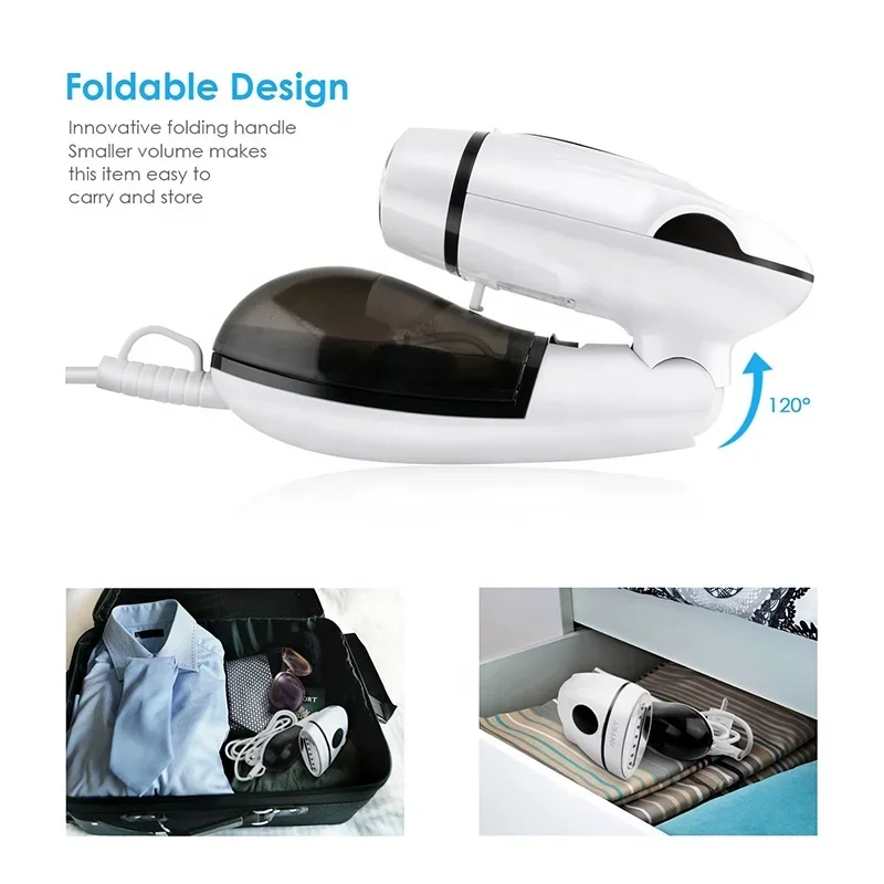 Folding Handle Mini Travel Electric Iron with Anti-Dry Burning Portable Handheld Garment Steamer for Household & Outdoor Use
