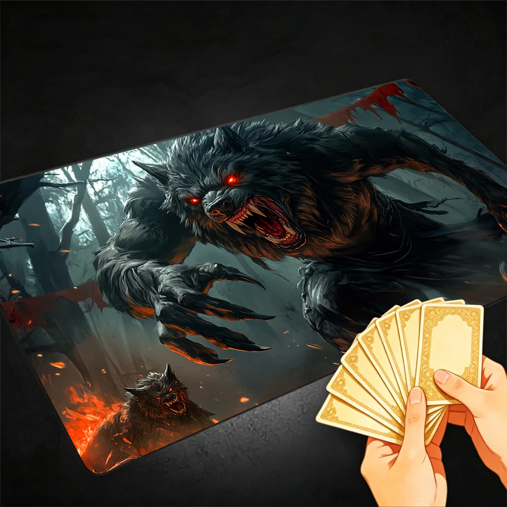 Demonic Werewolf TCG Playmat Magic Playmat Gathering Gaming Mat with Stitched Edge Anti-slip base 60X35cm Trading Card Game