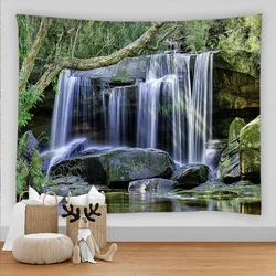 3D Forest Stream Waterfall landscape Stream Tapestry Wall Hanging  Beach Tapestries Picnic Rug Camping Home Decor Wall Cloth