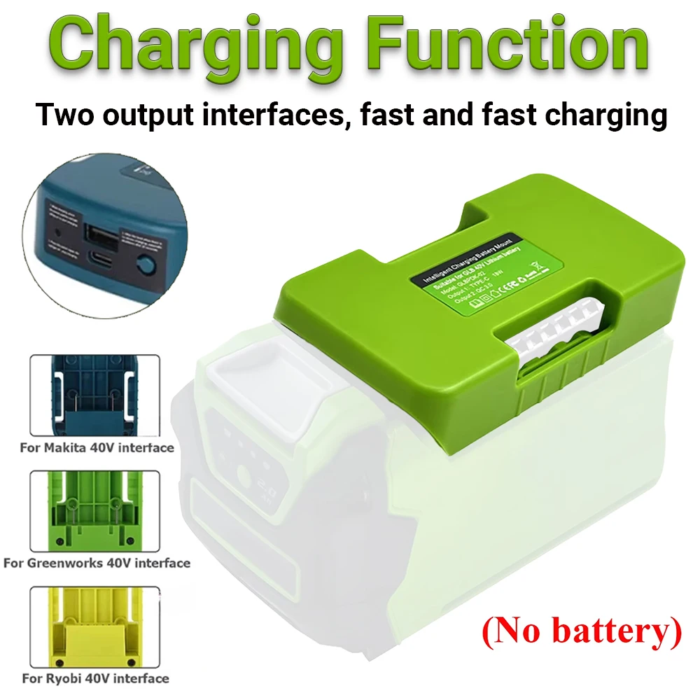 

NEW USB Fast Charger Adapter for Makita/Ryobi/Greenworks 40V Li-ion Battery Rack Holder USB Type-C Fast Charging Interface
