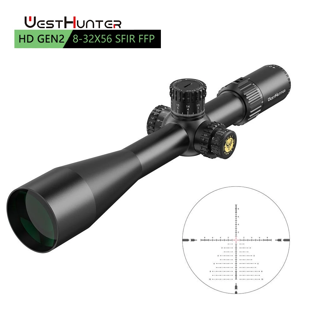 WestHunter HD GEN2 8-32X56 SFIR FFP Cannocchiale da caccia con primo piano focale, tubo da 34 mm, sistema di regolazione dello zero, reticolo illuminato inciso in vetro, torrette 1/10 MIL, messa a