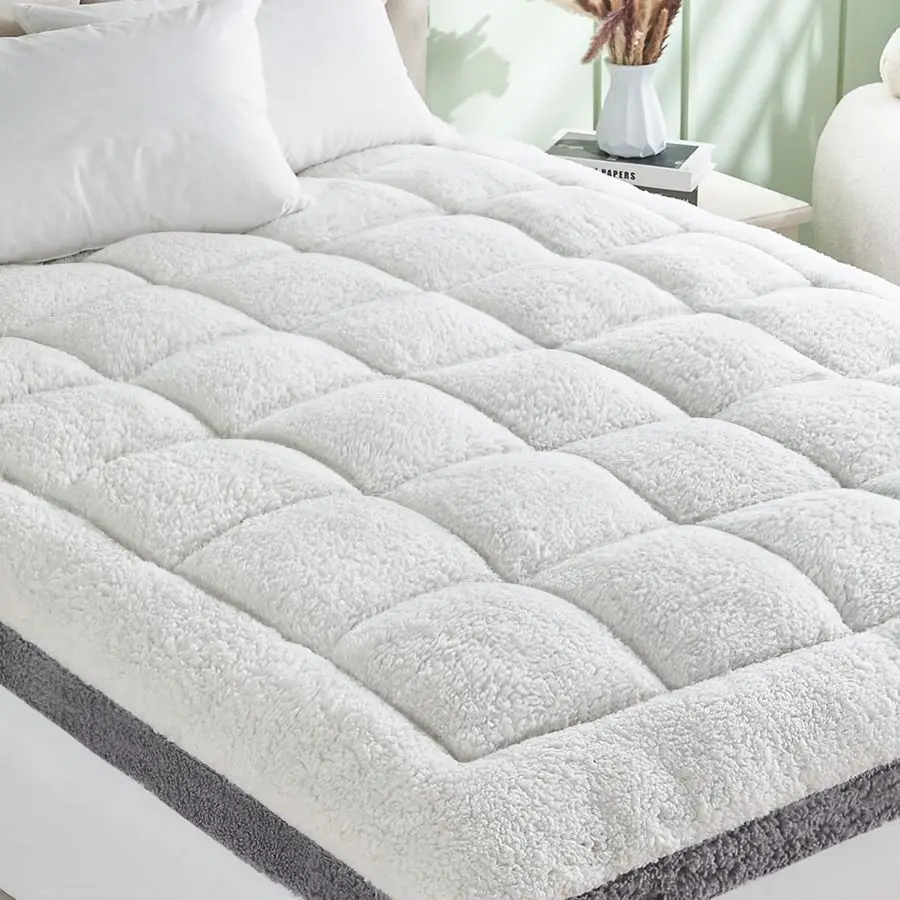 Mattress Topper Queen Size for Back Pain Extra Thick Sherpa Mattress Pad Bed