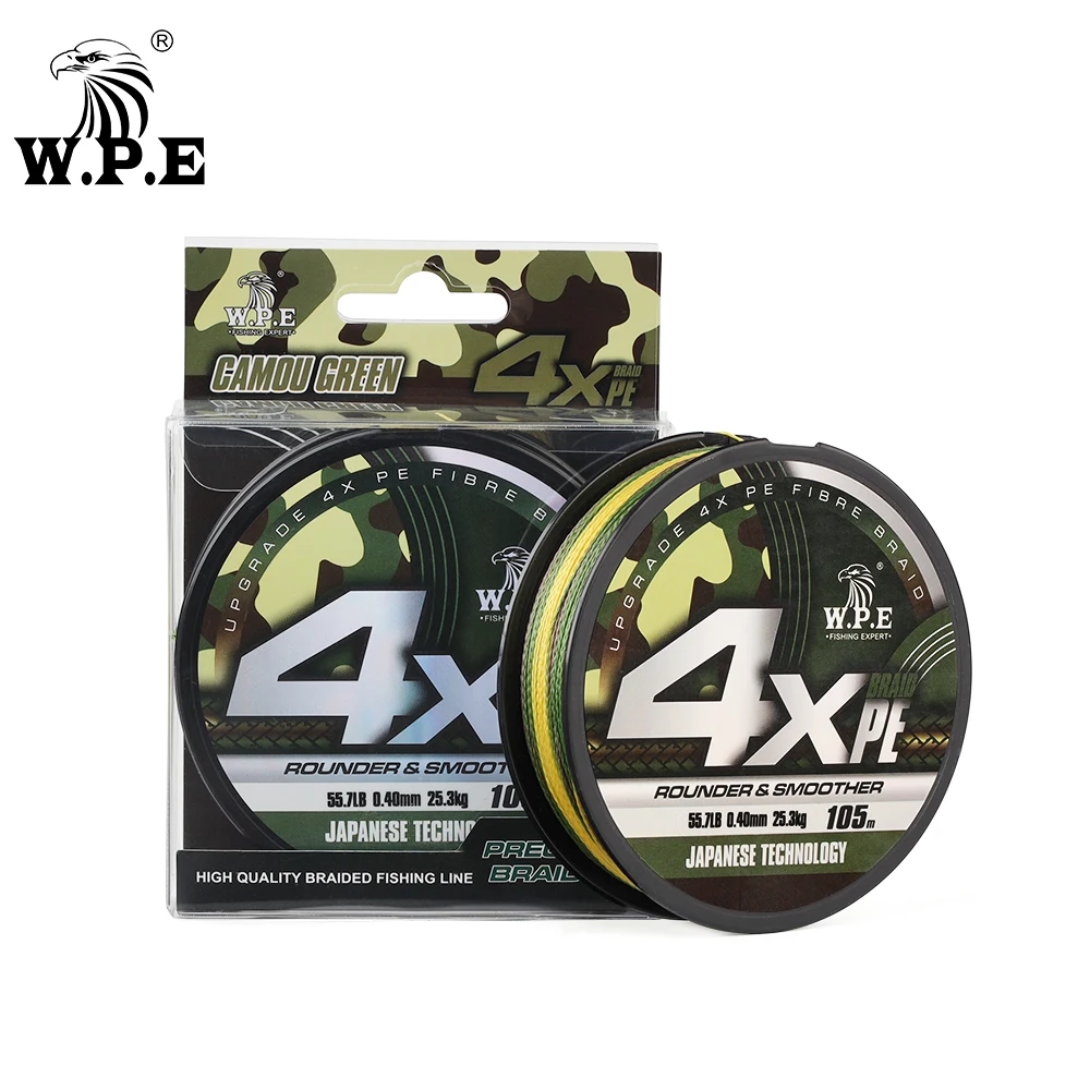 W.P.E 4X 105m PE Fishing Line 4 Strands Bradied Fishing Line 0.18mm-0.50mm 10.9kg-34.7kg Main Line Bass Lure Carp Fishing Line