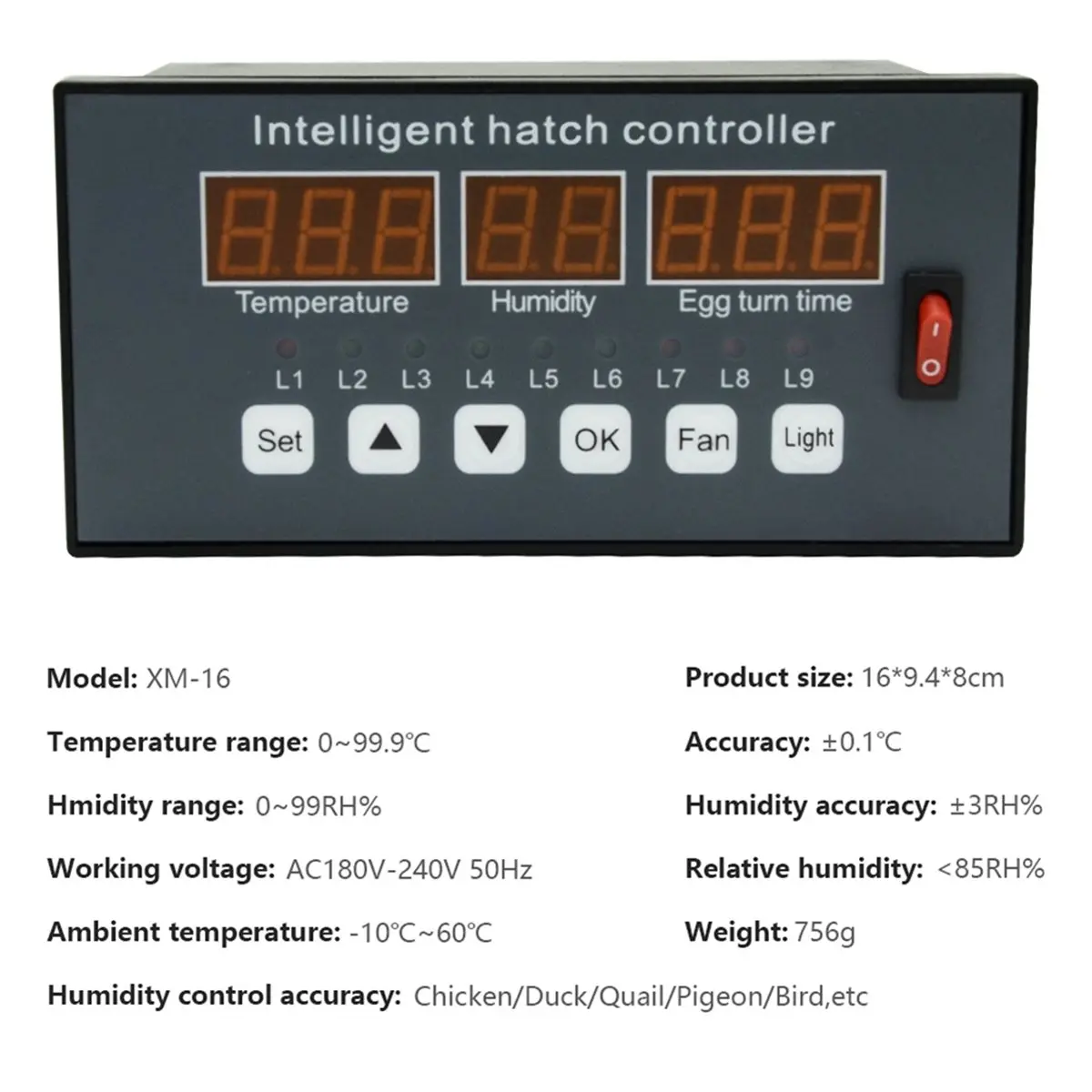 

Интеллектуальный цифровой контроллер температуры и влажности N94R XM-16 для инкубатора, система управления инкубатором для яиц, система выращивания птенцов