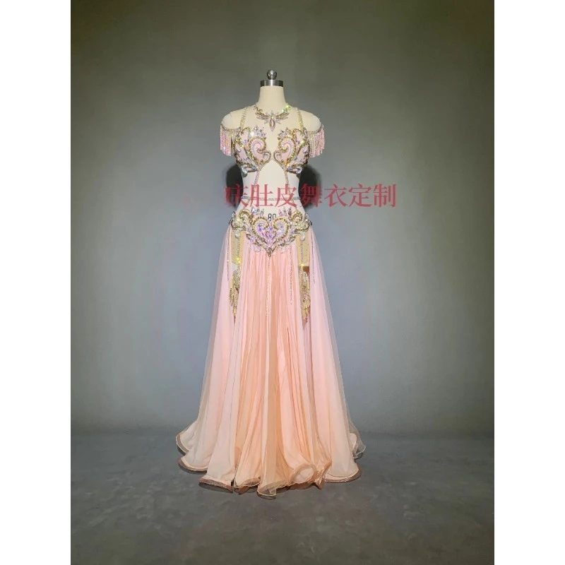 Uniforme de actuación de danza del vientre personalizado, falda grande elegante, traje de danza Oriental, sujetador de danza del vientre, disfraz de Carnaval para mujer