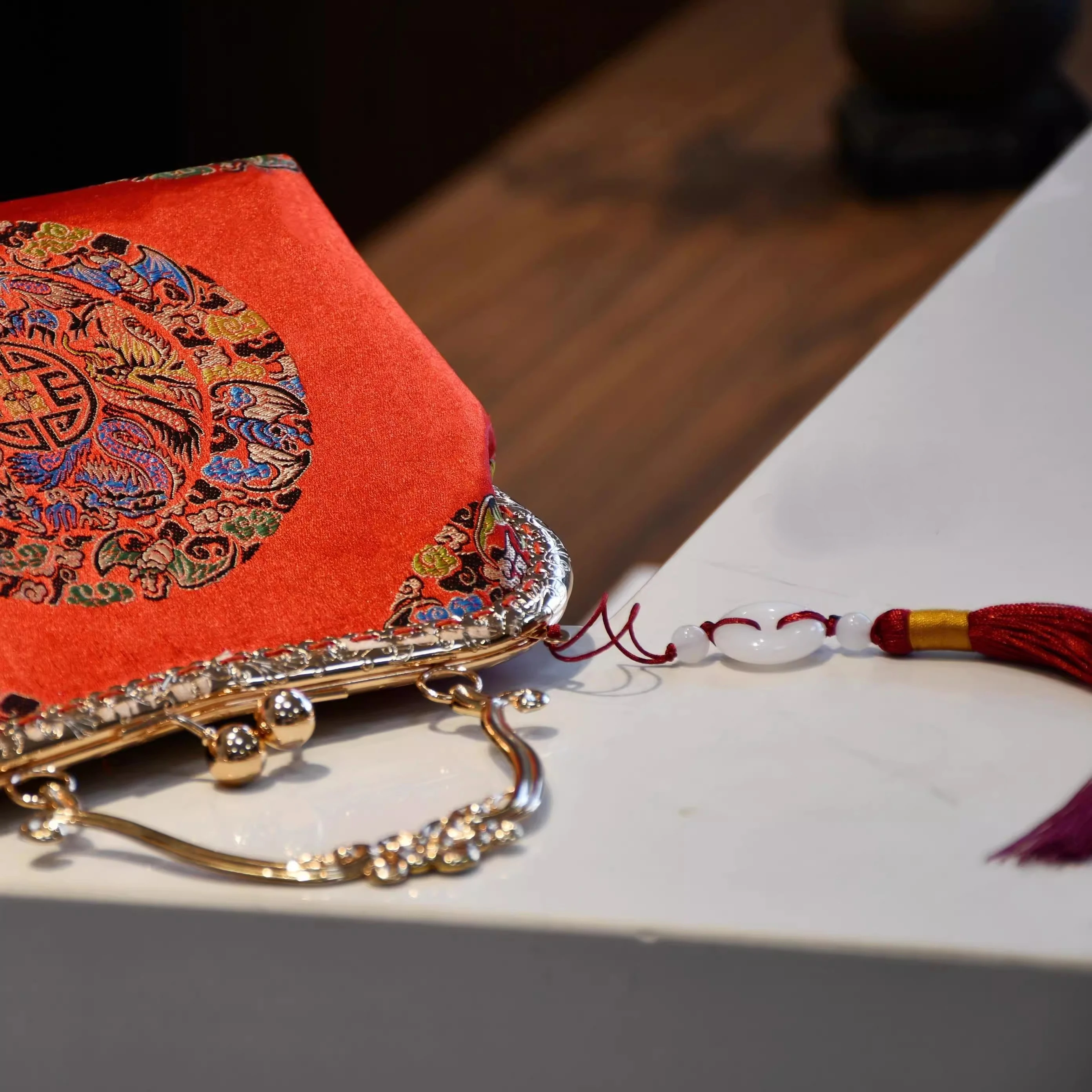 Red Black Palace Japan China Style Wedding Women Top Hand Bag Tassel Bags Classic Vintage Mother Bag Bags Chain Strap
