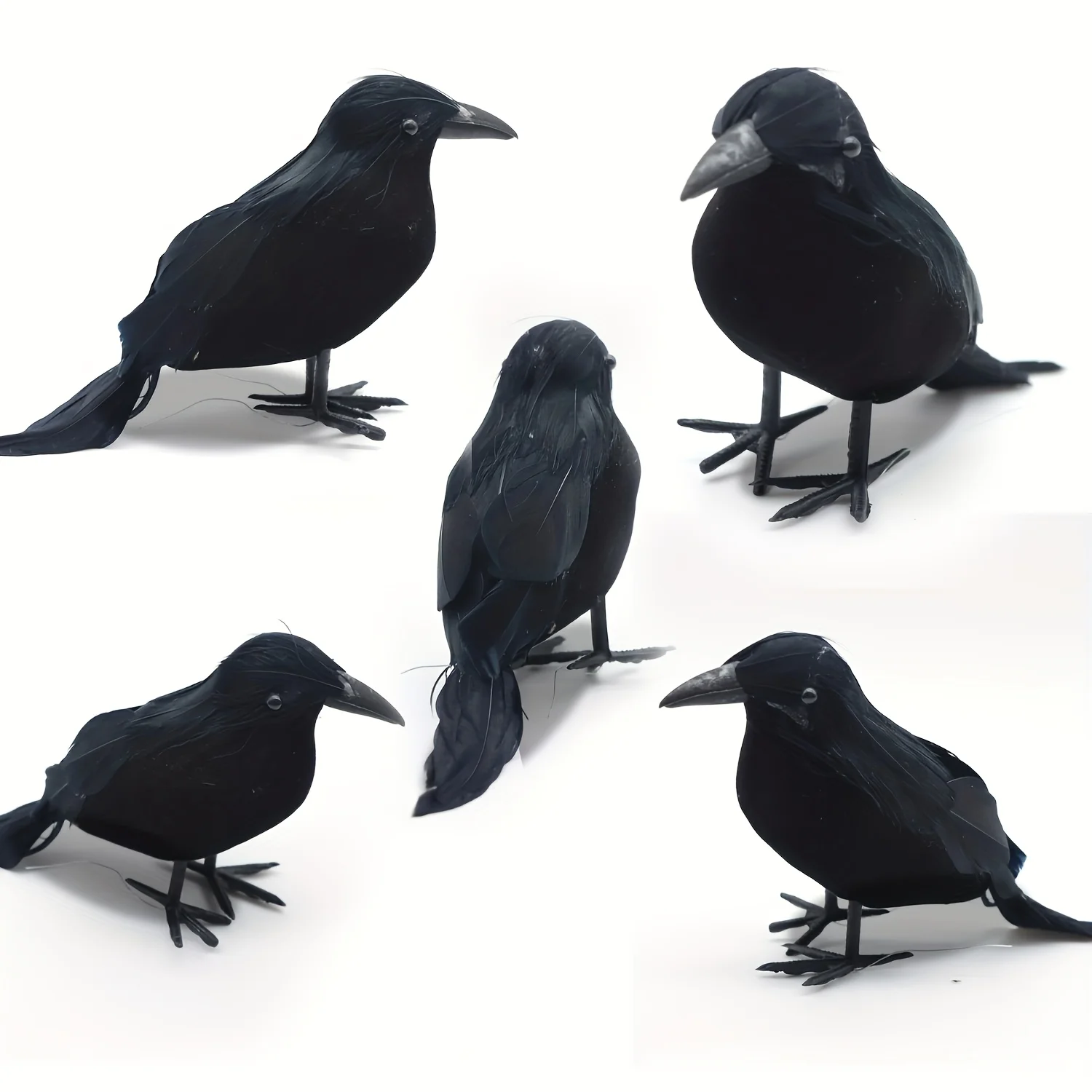 Realistic Black Raven Set with Lifelike Artificial Feathers - Authentic Vintage Style Halloween Decor Props with Realistic Touch