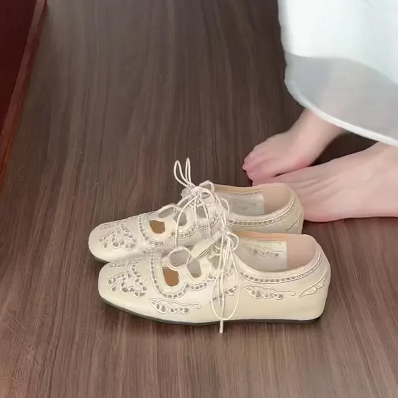 

Female 2026 New Summer Breathable Hundred Within The High Single Shoes Carved Hollow Lace Mary Jane Shoes