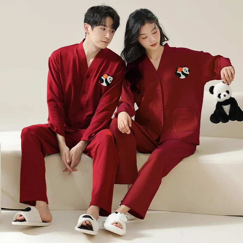 Winter Couple Pajamas Women\'s Thin velvet Warm Red new year suit Kimono Festive Newlywed men\'s loungewear pijamas para parejas