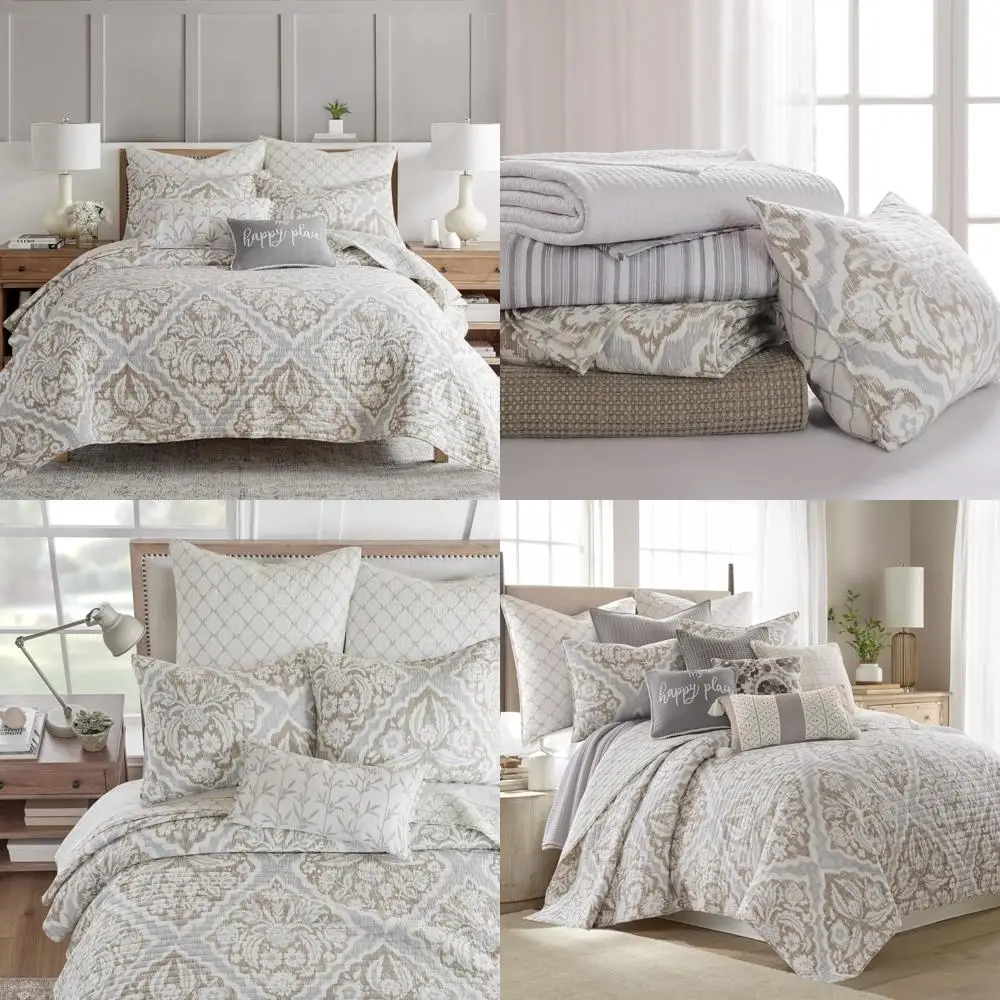 

Levtex Becker Taupe Ikat Quilt Set with Grey and Cream, Full/Queen Size, Including Two Standard Shams, 88x92 Inches