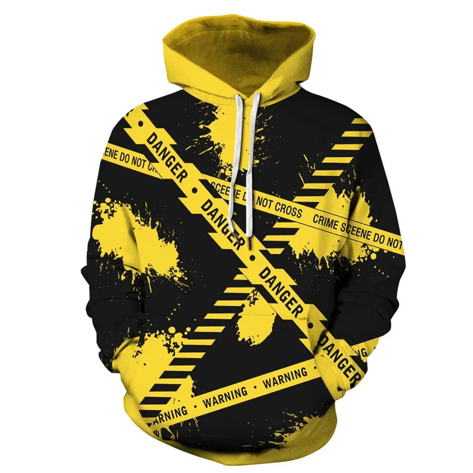 

3D Print Warning Line Graphic Hoodie Fashion Cool Letter Pattern Long Sleeve Sweatshirt Autumn Winter Outdoor Street Hip Hop Top