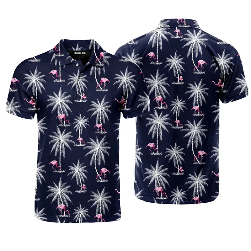 3d Print Flamingo Pattern Polo Shirts For Men Women Short Sleeve Golf Shirts Fashion Vintage Polo Shirt Hawaiian Beach Male Tops