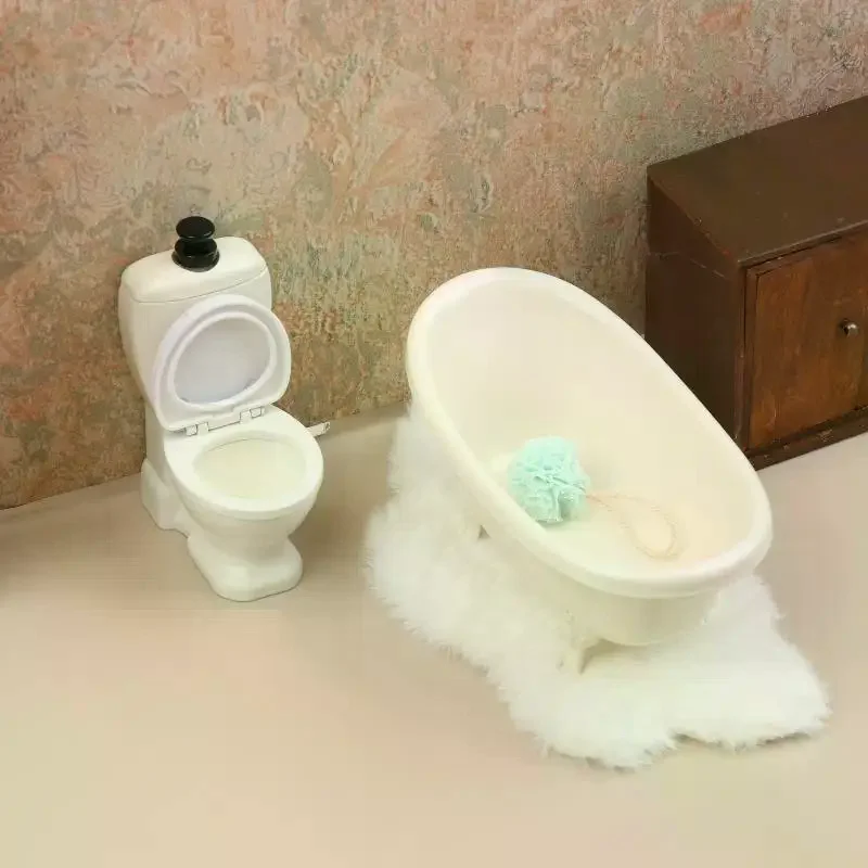 1/12 Dollhouse Simulation Bathtub Toilet Wash Basin Cabinet Model Dollhouse Bathroom Furniture Decoration Doll House Accessories