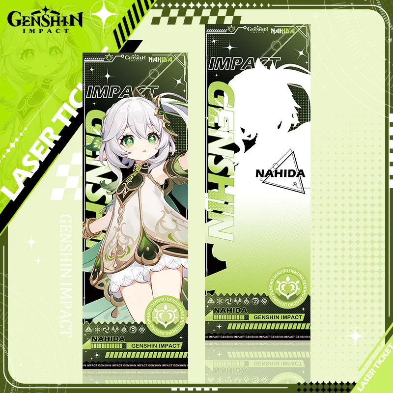 

Anime Genshin Impact Nahida Kirara Kaveh Cosplay Grass role Laser ticket Two sided Game bookmark ambitus