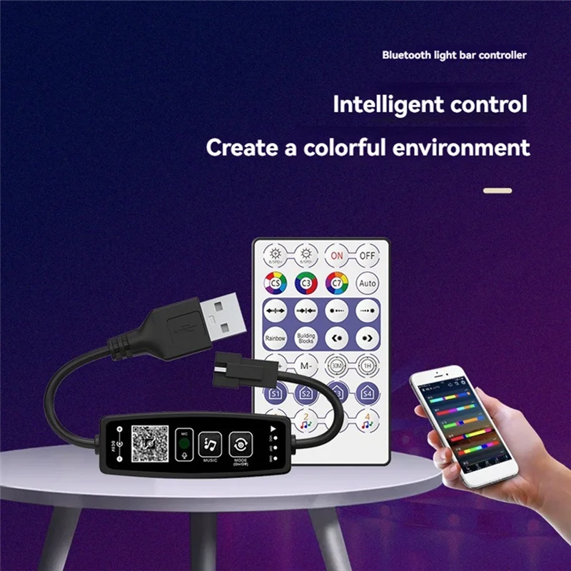 

ABJO-WS2811 WS2812B LED Controller Bluetooth Music 28Keys Remote Control For Individual Addressable RGB Strip Light