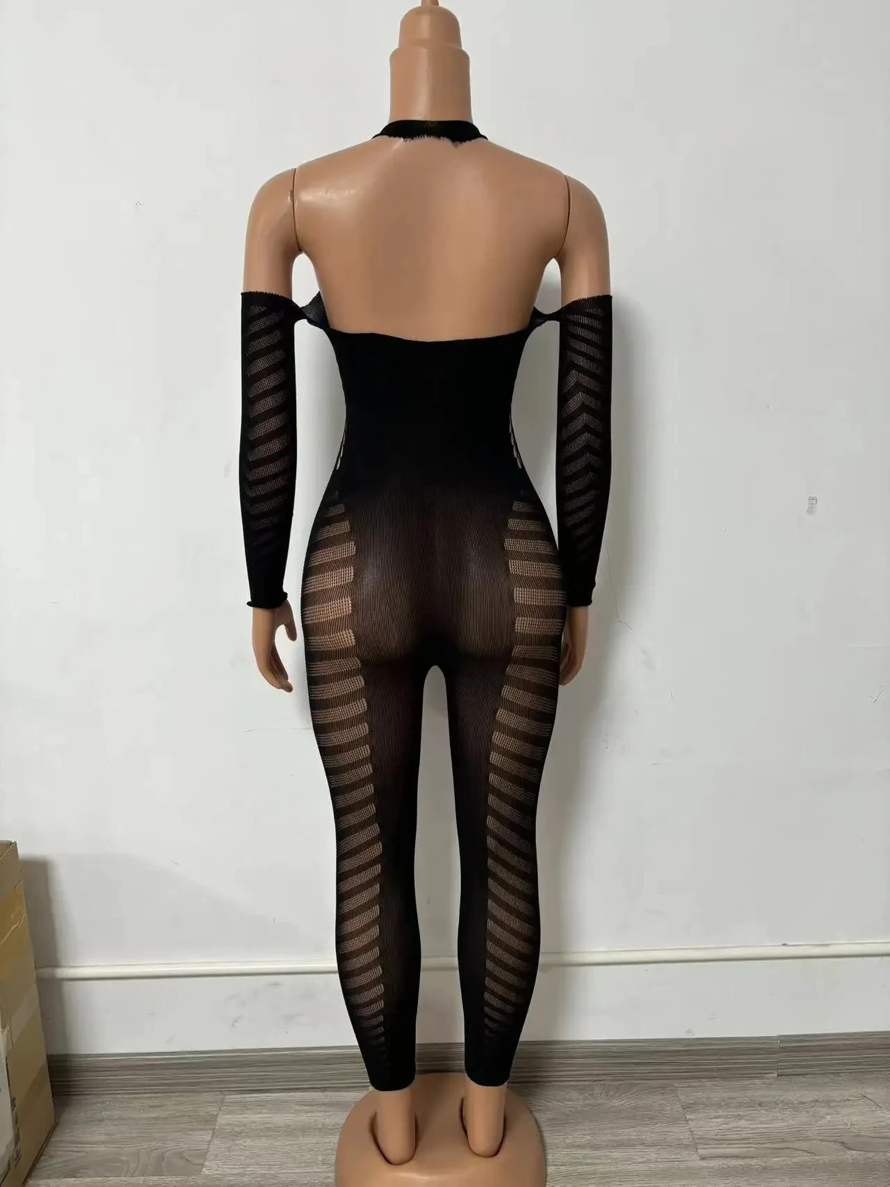 Mesh Jumpsuit Sexy Club Rhinestone Deep - Image 4