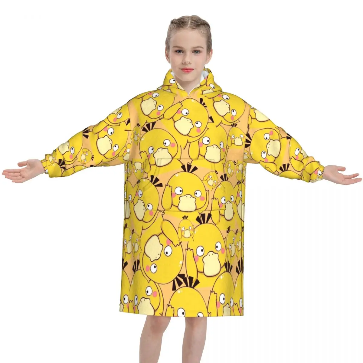 Psyducks Yellow Duck Scream Apparel Pajamas Blanket Hoodie Wearable Sweatshirt Blanket Warm Gifts for Girls Boys