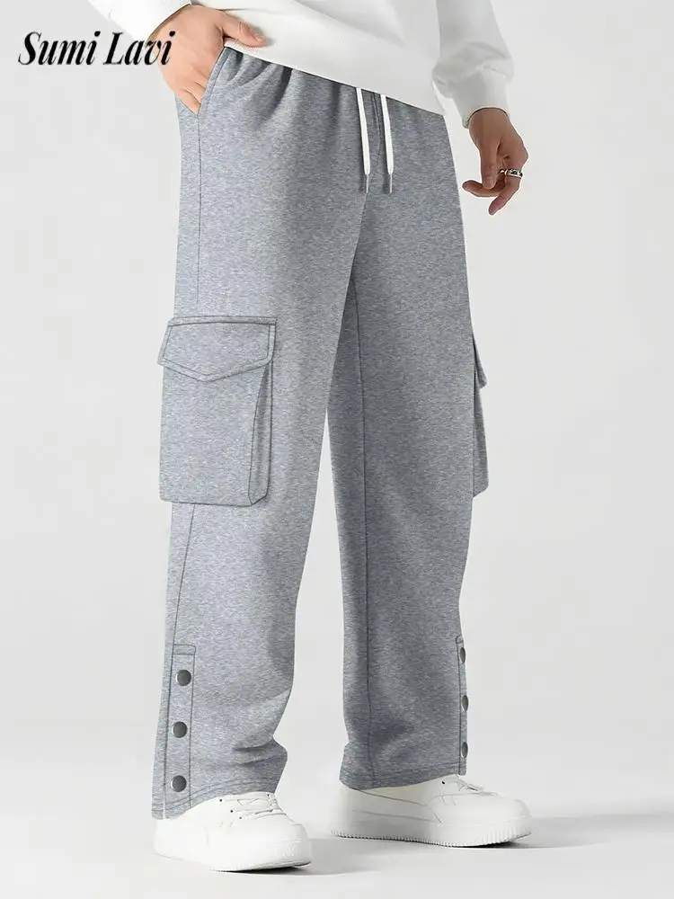 

Модные мужские брюки-карго с Mutli и карманами, уличная одежда, весенне-осенние мужские повседневные брюки, однотонные свободные прямые брюки