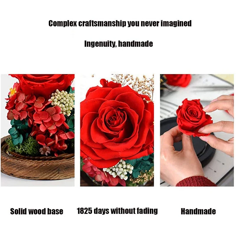 【jour-de-l'action-de-grAce】rose-eternelle-rose-preservee-coffret-cadeau-artisanal-rose-dans-un-dome-de-verre-saint-valentin-anniversaire-pour-f