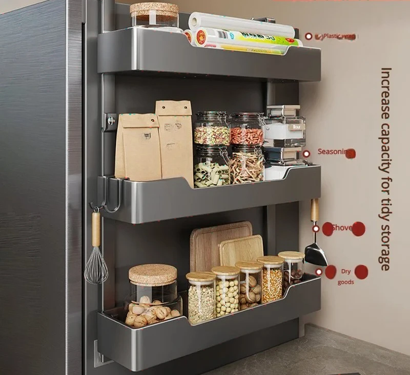 Factory Direct 2026 Refrigerator Side Storage Rack Kitchen Multi-function Storage Artifact Wall-mounted Multi-layer Seasoning