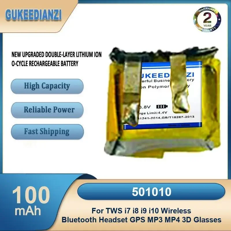 501010 100 мАч аккумулятор для наушников большой емкости для TWS i7 i8 i9 i10 беспроводная Bluetooth-гарнитура GPS MP3 MP4 3D-очки