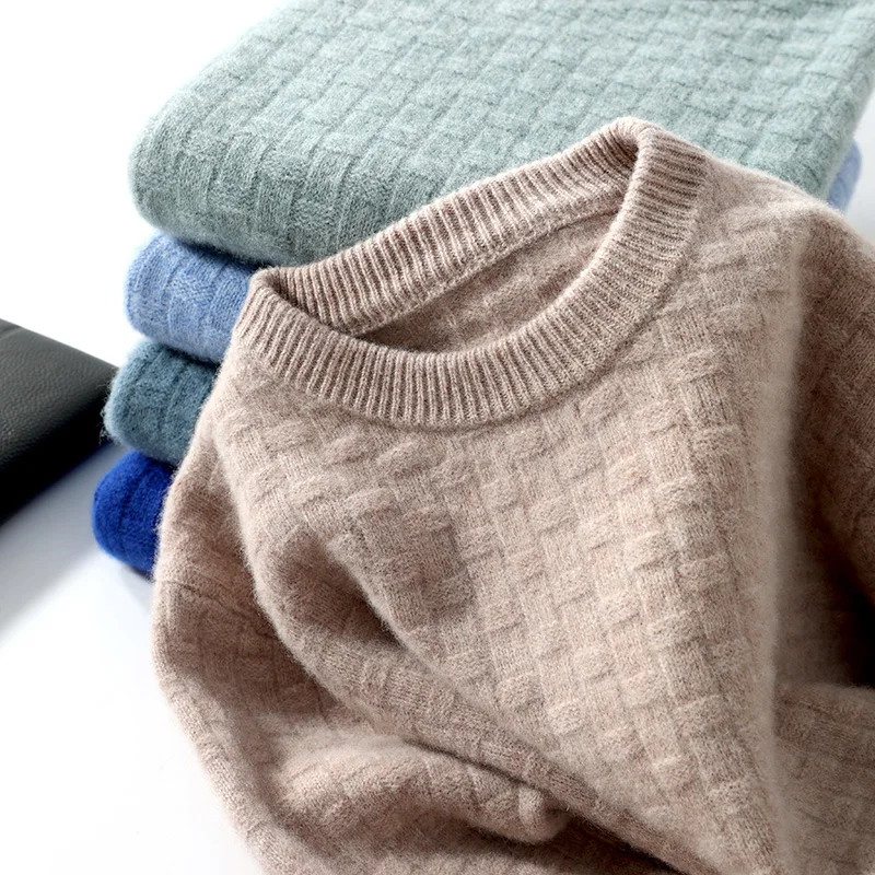 

DjzDsm Winter Thick Warm Jacquard Cashmere Round Neck Sweater Men's Slim Fashion Pullover Knitted Wool Bottoming Shirt