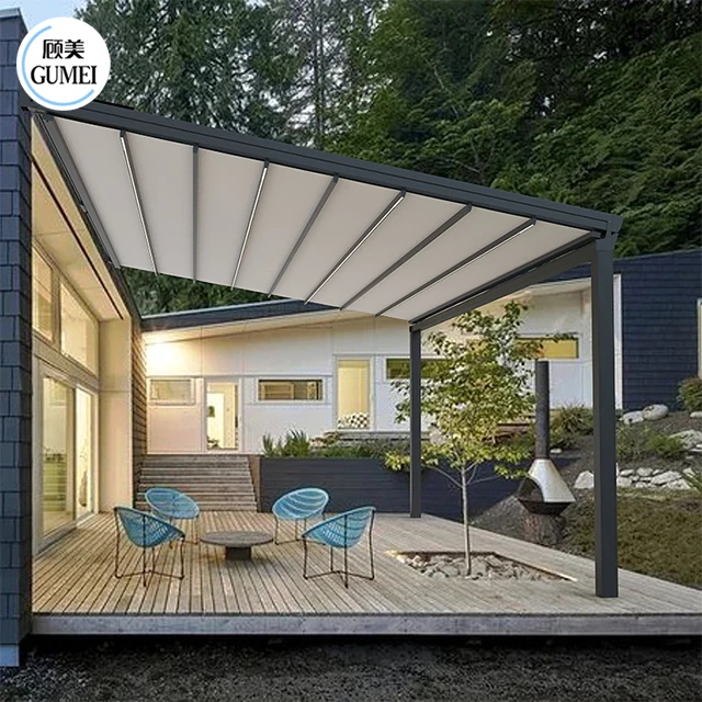 Install Easily Operable Outdoor Pergola All Seasons Retractable Roof Self-supporting Roof Gazebo