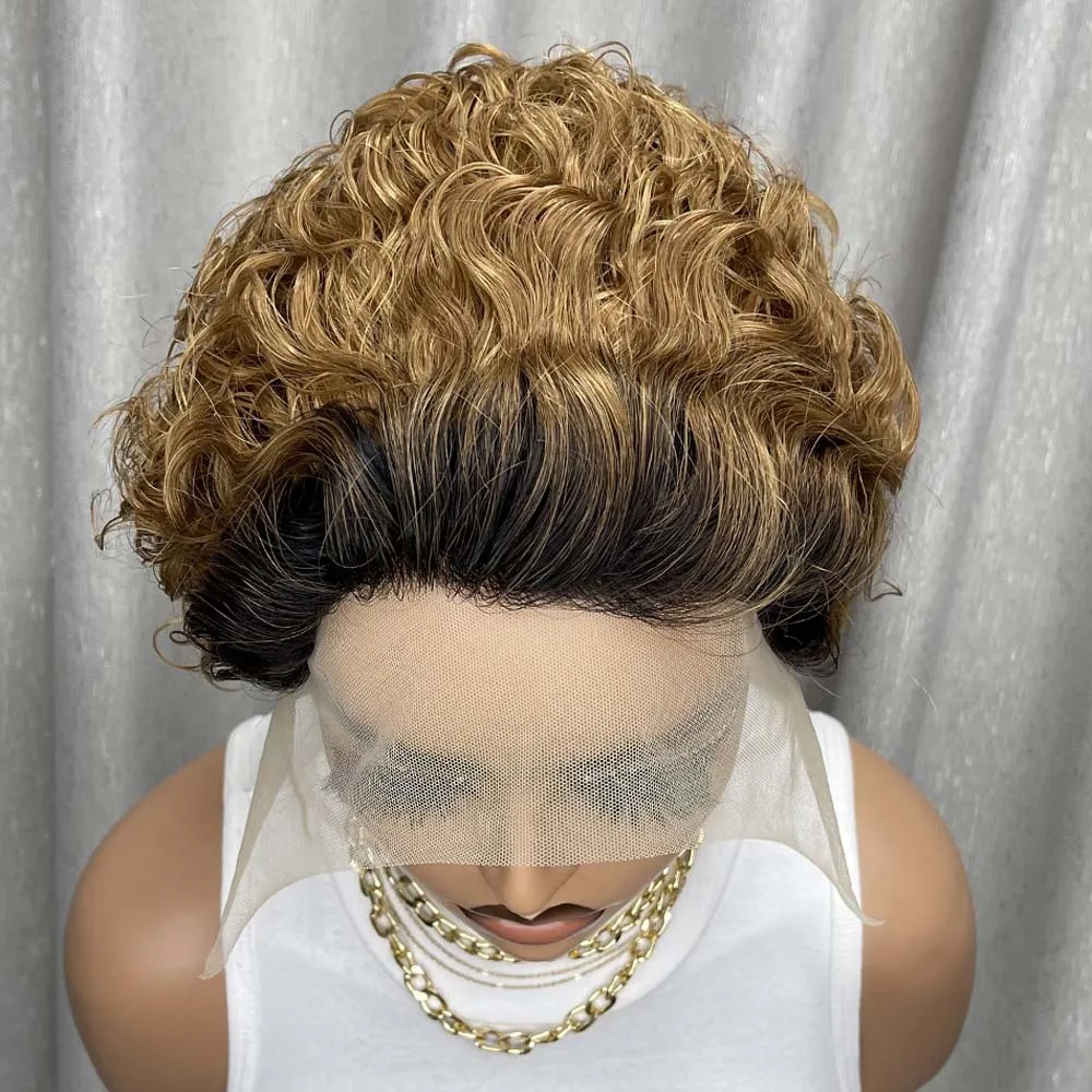 짧은 인모 가발 13x1 레이스 프론트 픽시컷 가발 레미 인모 짧은 곱슬머리 인모 레이스 가발 (흑인 여성용)