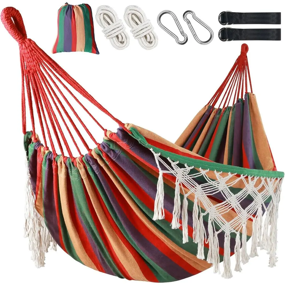 

Brazilian Style Double Hammock with ringe, 2 Person Patio Hammock or Backyard & Indoor Relaxation, Sot Breathable abric, Easy Se