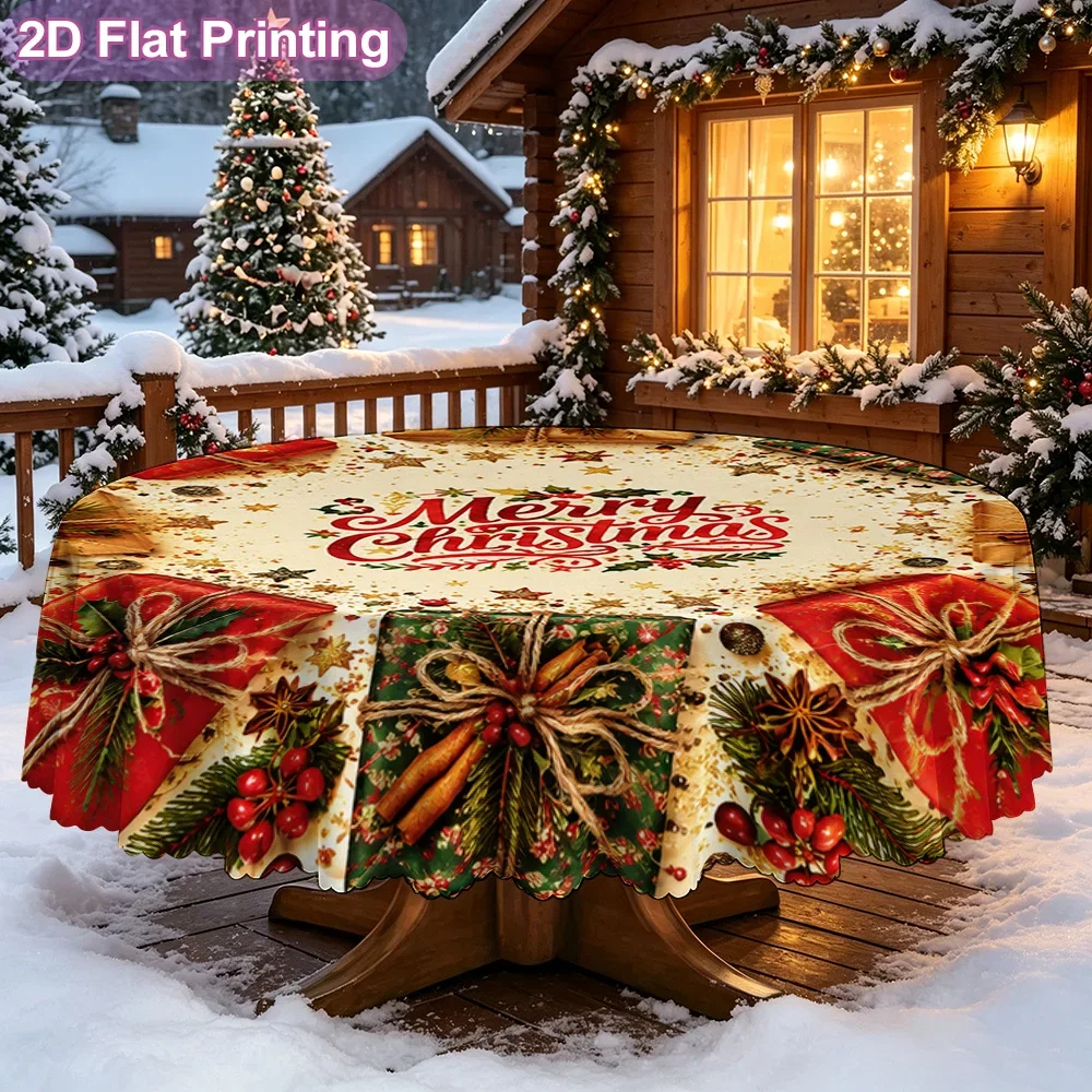 2D flat single-piece round tablecloth, Merry Christmas gift arrangement pattern - the perfect Christmas gift