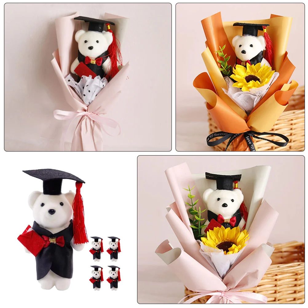 5 piezas de ramo de flores de peluche, accesorios de decoración de osos, regalos, Mini graduación para poliéster