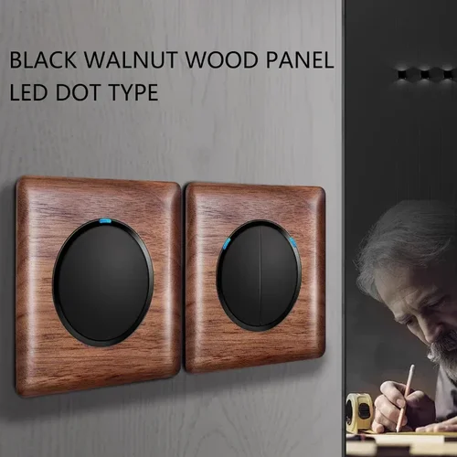 Imagen 2 del producto Interruptor de pared de madera maciza, Panel de luz táctil, estilo Retro, UE/Francia/Reino Unido, 1Gang, 2Gang, Control Dual