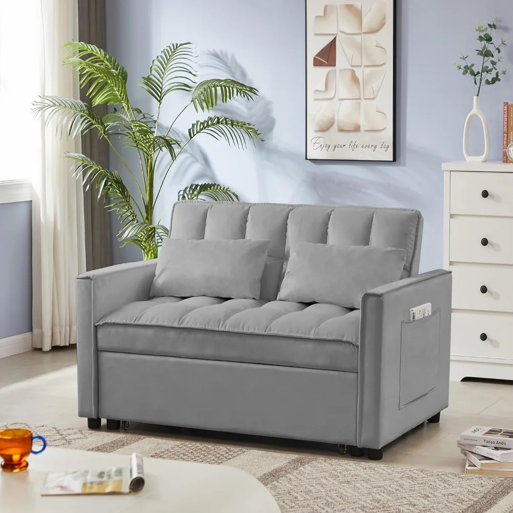 أريكة سرير قابلة للتحويل 53 مع مسند ظهر قابل للتعديل، كرسي، وسائد، تخزين جانبي - أثاث غرفة المعيشة الوظيفية الأنيقة #4