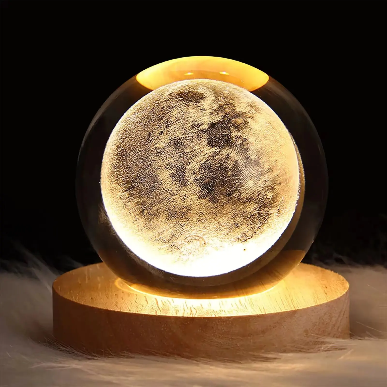 3D Moon Crystal Ball Astronomy Galaxy Solar System Saturn Luminous Balls Snow Glass Globe Night Light Home Desktop Decoration