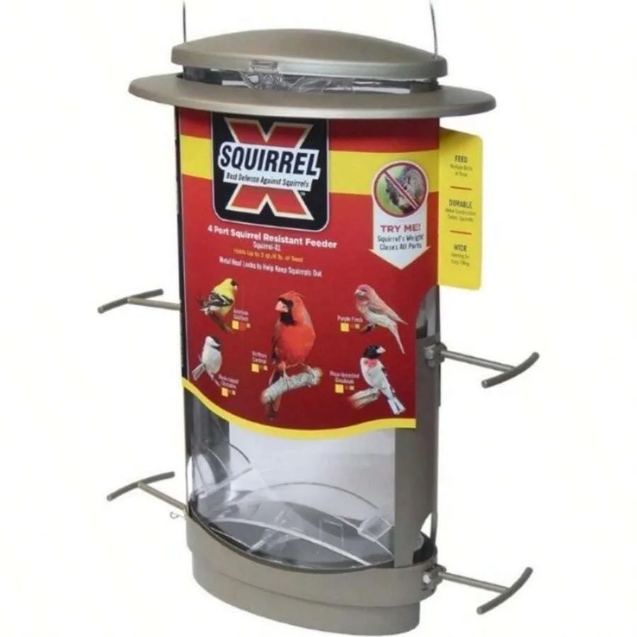 【New style】More Birds X-1 Squirrel-Proof Bird Feeder With 4.2-Pound Bird Seed Capacity And Four Feeding Ports