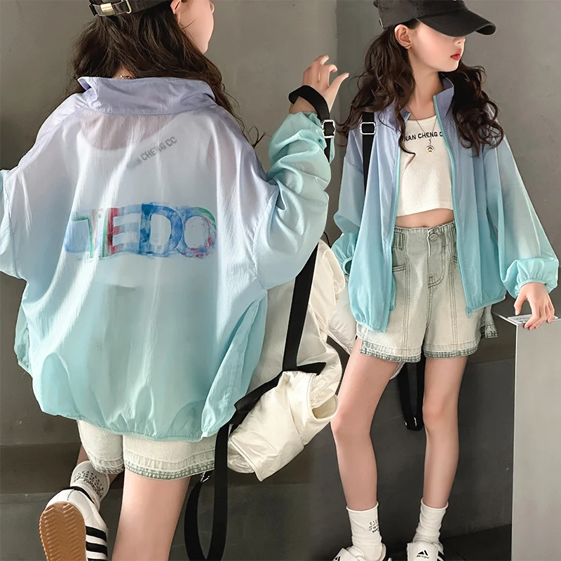 

Kids Active Zipper Sun Protection Jacket Girls Hooded Cooling Shirt Fishing Running Outdoor Teen Girls Summer Coat Ages 4-14y