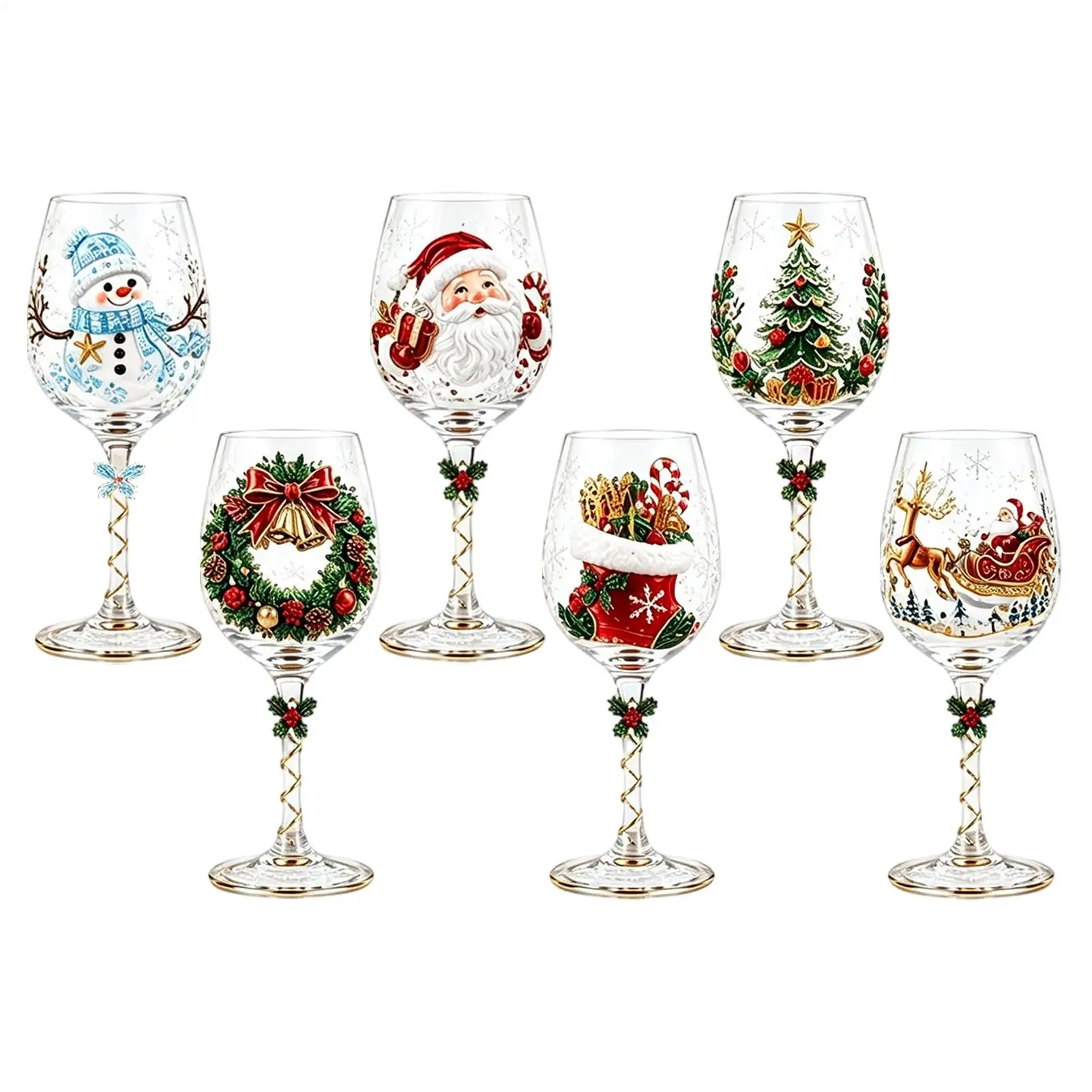 6pcs Glass painted Christmas cup kit Santa Claus snowman wine cup Stained Christmas Holiday Festive Champagne Glassware