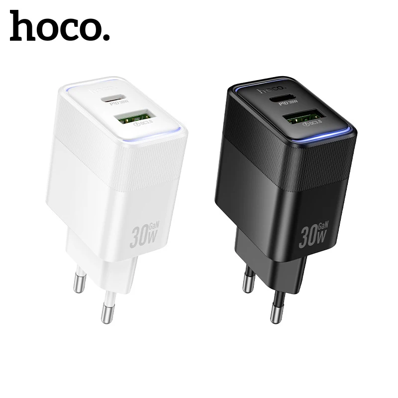 

HOCO GaN PD30W Phone Fast Charging Adapter,For iPhone 17 16 15 Pro Max,EU Plug USB Type C Port Quick Charger with LED Indicator