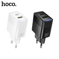 HOCO GaN PD30W Phone Fast Charging Adapter,For iPhone 17 16 15 Pro Max,EU Plug USB Type C Port Quick Charger with LED Indicator