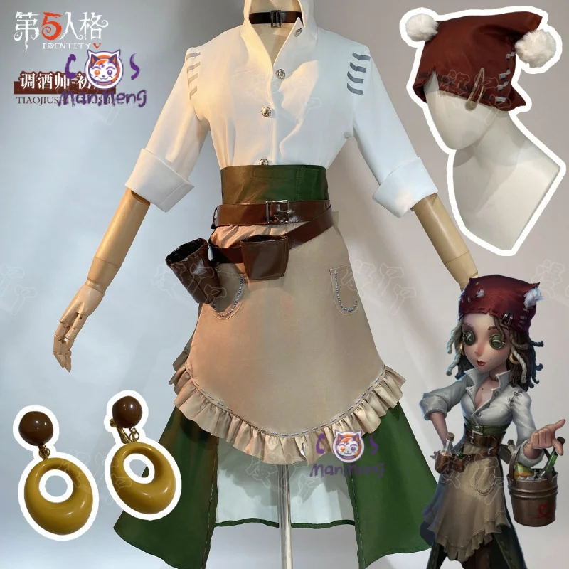 

Demi Bourbon Cosplay Identity Ⅴ Barmaid Costume Professional casual long dress shirt socks hat accessory Halloween party uniform