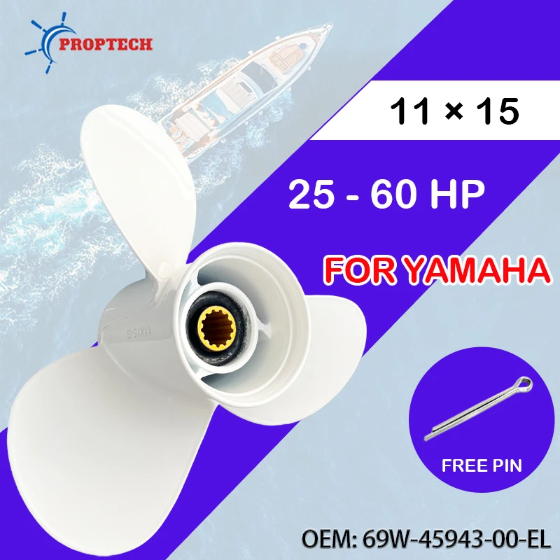 

For Yamaha 11 x 15 Outboard Propeller 40 48 50 55 60 HP 3 Blade 13 Spline White Aluminum Alloy Screw 11*15