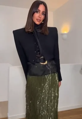 فستان ميدي أنيق مزين بالترتر الأخضر للسيدات، تنورة ضيقة عالية الخصر طويلة لامعة ومطرزة من الأسفل للنساء في عيد الميلاد والحفلات المسائية والنوادي #3