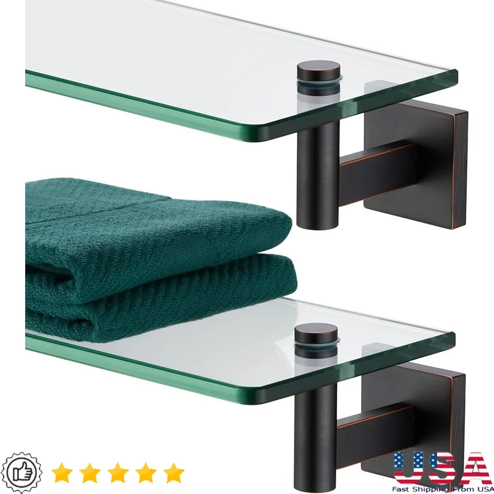 

Набор плавающих полок из закаленного стекла, настенное хранилище для ванной комнаты, простая установка, современный дизайн, 2 упаковки, 12-дюймовая бронза, натертая маслом