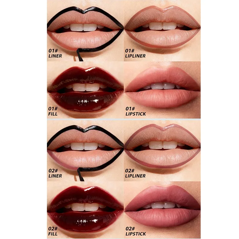Matita labbra liquida a 3 colori staccabile, macchia labbra opaca impermeabile a lunga durata, penna per contorno labbra tatuaggio a prova di trasferimento